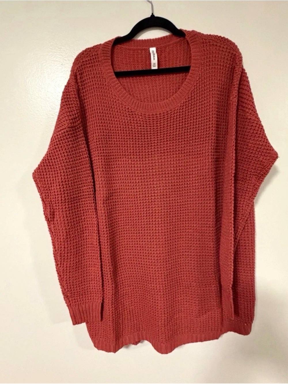 Zenana Outfitters Waffle Knit Crew Sweater - Rusty Orange